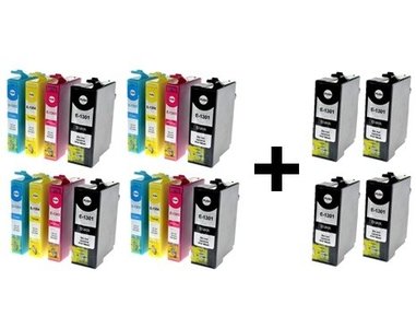 Epson T1301-T1304 4 complete compatible sets + 4 EXTRA zwarte cartridges