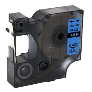 Dymo D1  Lettertape 6 mm, Zwart op Blauw (Compatibel)