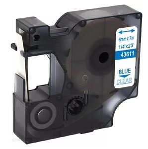 Dymo D1  Lettertape 6 mm, Blauw op Transparant (Compatibel)